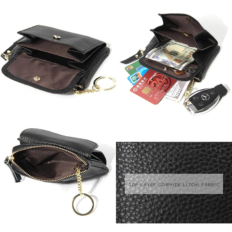 Zipper Coin Purses Genuine Cow Leather Wallet Lady Card Holder Coins Pocket Versatile Handbag Flexible Key Ring Style Flap Purse 241029