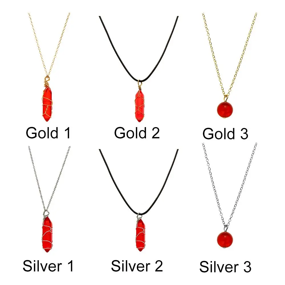 2025 Healing Stone Pendant new Hexagonal Cylindrical Crystal Necklace Wire Wrap Stone Pendant Cylindrical Carnelian Necklace