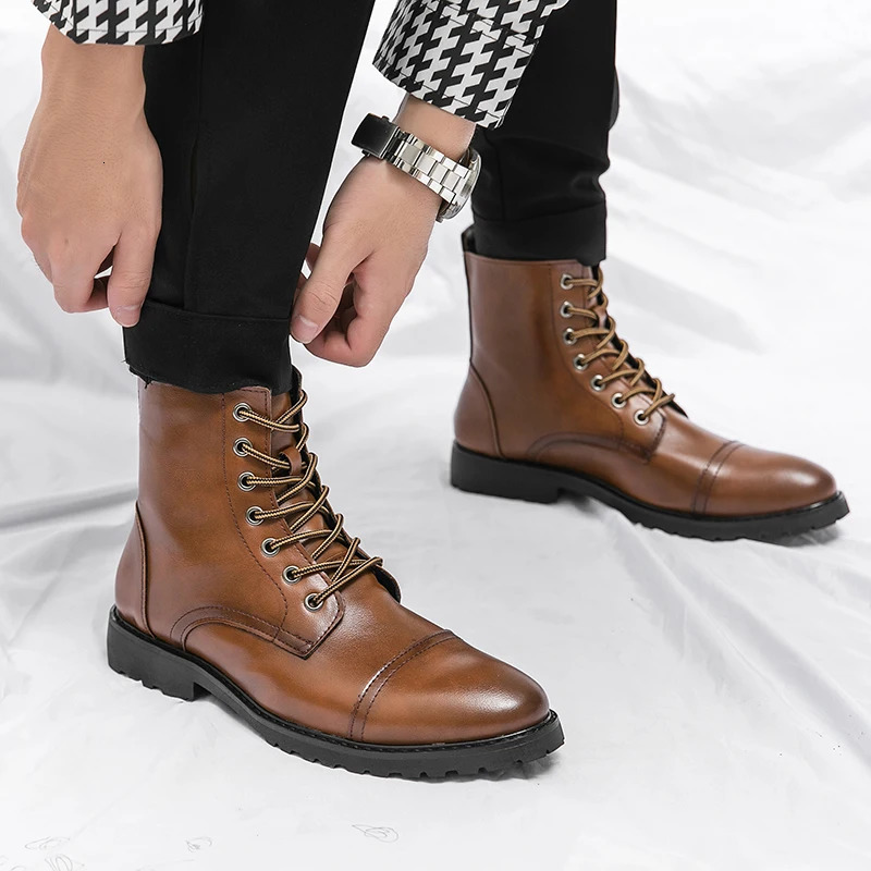 Pointed High Top Dress Shoes Mens Fashion Casual Chelsea Boots Mens Leather Boots Original High Quality Ankle Boots 241031