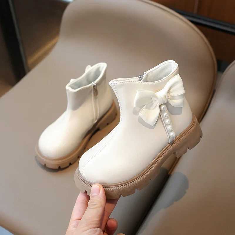 New Childrens Girls Boots Fashion Bow Princess Fashion Boots Spring and Autumn Childrens Shoulder Ankle Boots Par Wedding Edition M241102