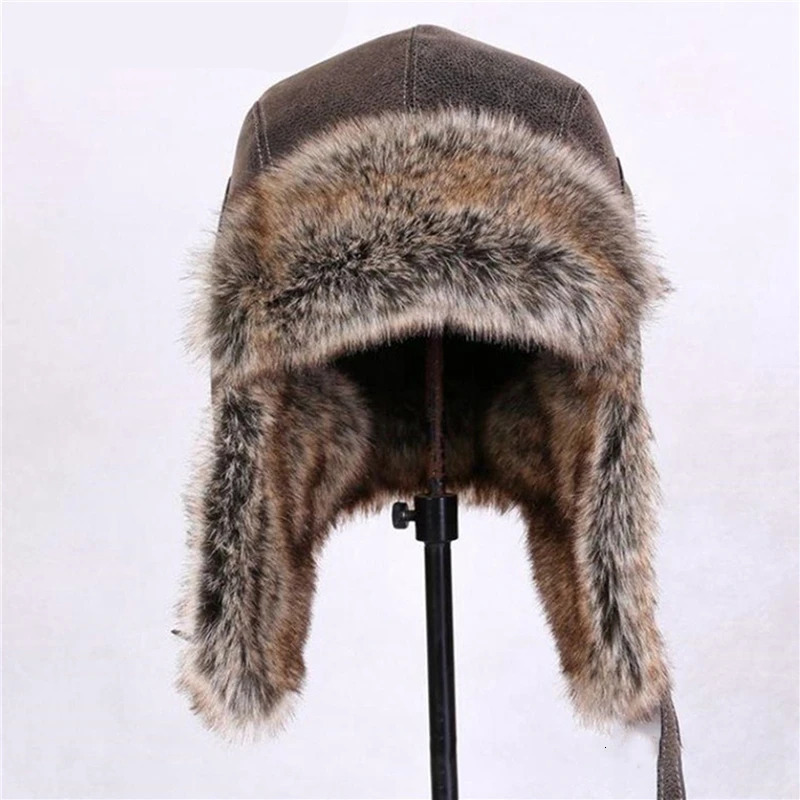 Winter hat mens pilot bomber trap hat artificial fur snow hat with ear flaps windproof and warm Lei Feng hat 241031