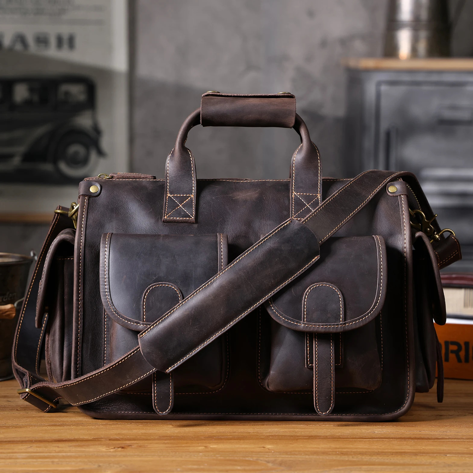 SWORKER Vintage Genuine Leather Mens Briefcase 14 Laptop Bags Crazy Horse Messenger Handbag Cowhide Idea Gift For Men 241029