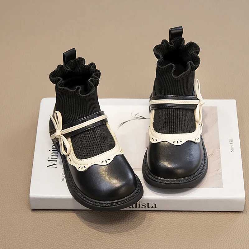 Autumn Childrens Shoes Sweet Chic Girls Leather Boots Side Bowknit Versatile Kids Fashion Princess Leather Boots Elegant M241102