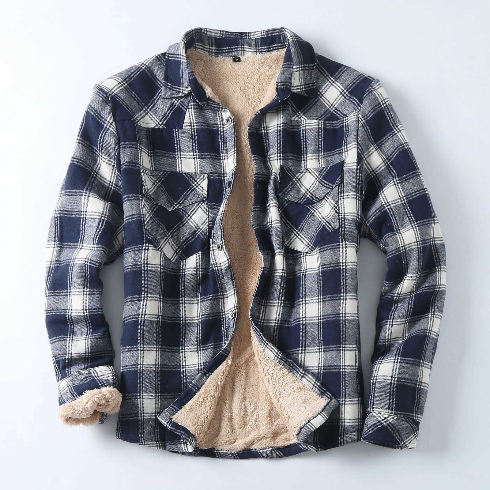 Mens Flce plain flannel jacket button casual cotton winter jacket thick spring work jacket Sherpa jacket W241102
