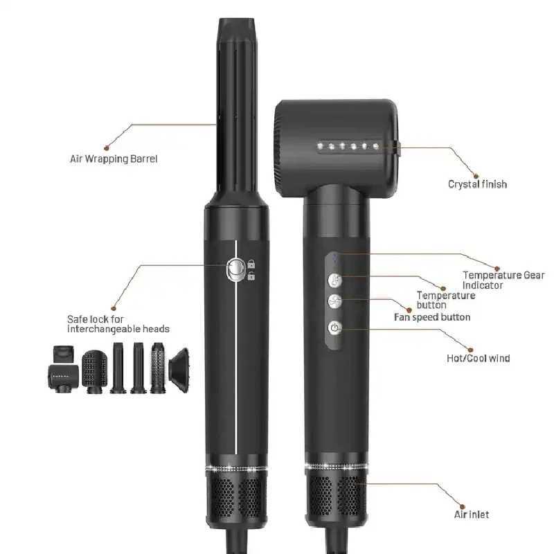 Hair Dryers Professional Hair Dryer 7 in 1 Hair Styling Tools Gift Set Hairs Strightener Brush 110000RPM Motor High Speed Ionic Hair Dryer 240401