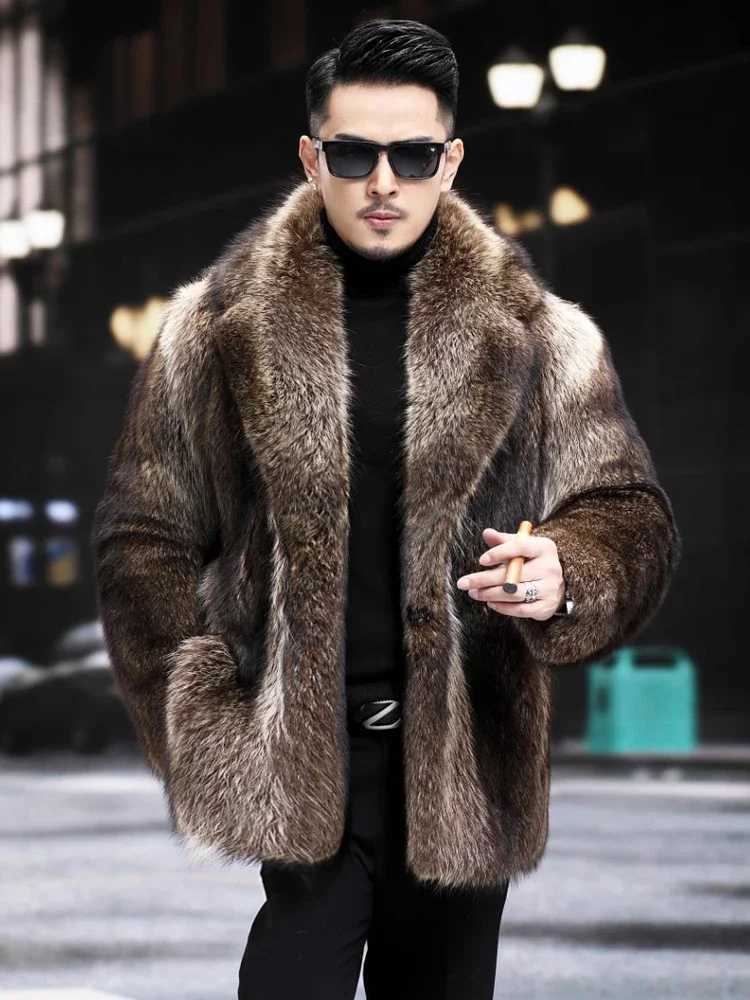2024 New Mens Winter Fashion Imitation Fox Fur Coats Male Long Sleeve Loose Outerwear Men Faux Fur Thick Warm Jackets G612XJ241102