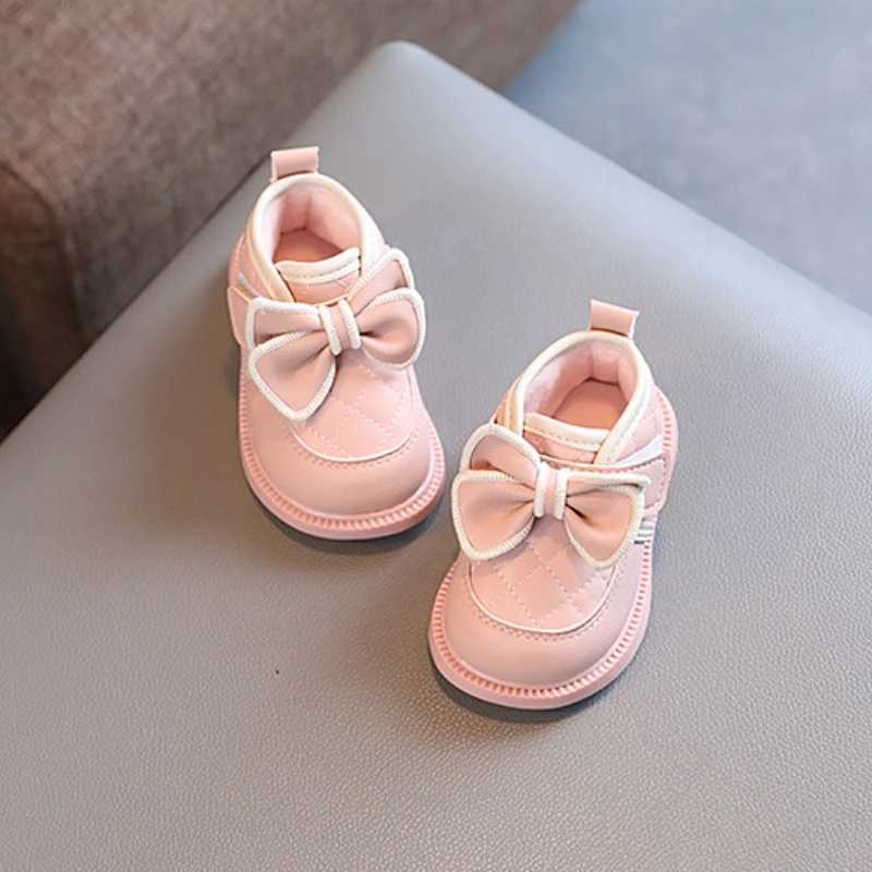 Cute princess girl boots Versatile casual girl shoes Butterfly bow comfortable ankle boots Simple sliding childrens shoes Sweet leather shoes M241102