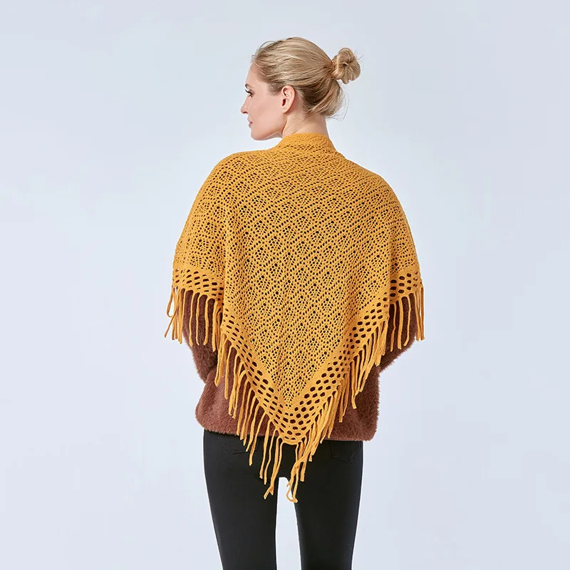 Women Cashmere Winter Scarf Knit Pashmina Bandana Plaid Female 2025 hollow out Triangle Scarves Blanket new Shawls And Wraps Bufanda