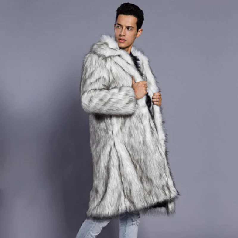 Mens new winter fur coat imitation fox fur large size long warm casual wool trench coatXJ241102
