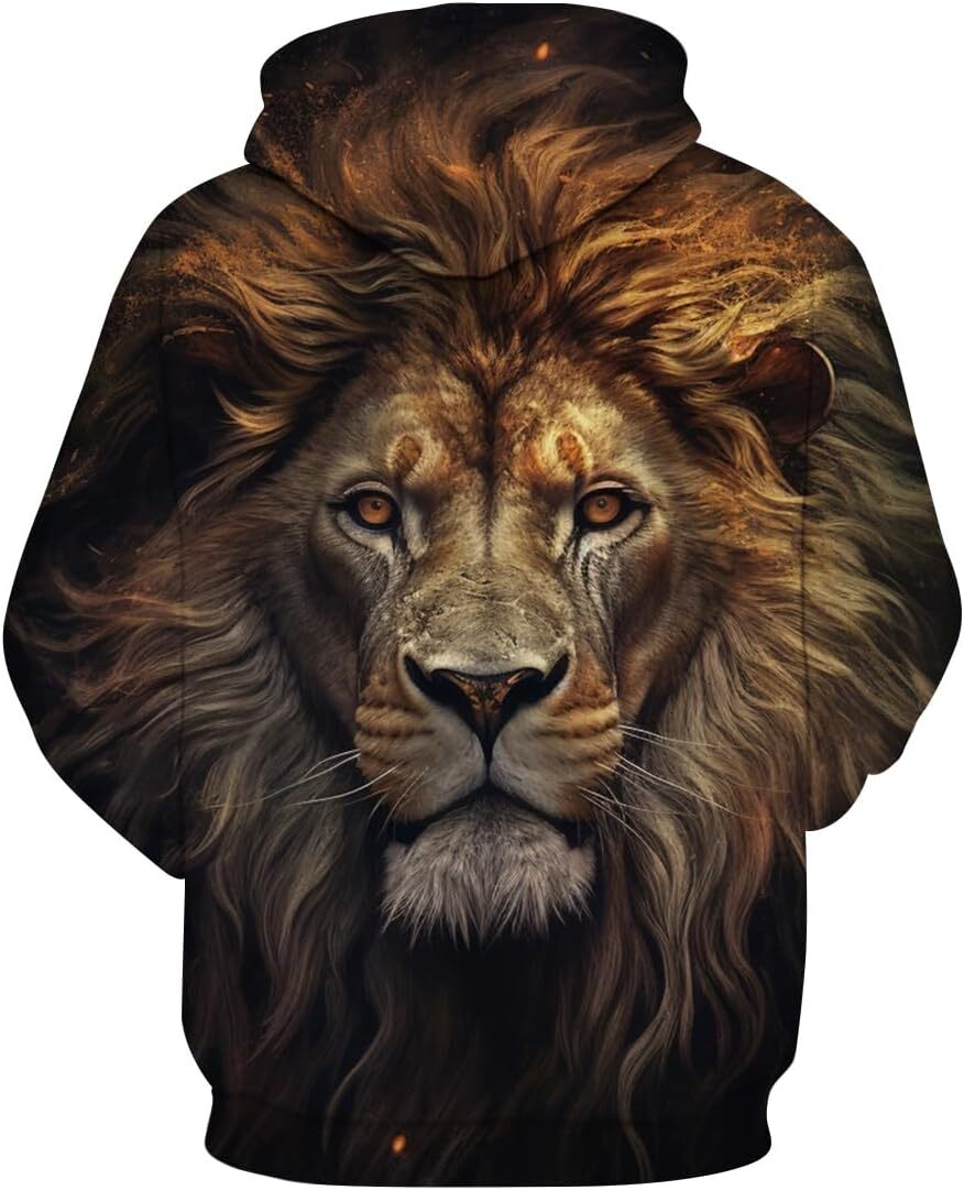 Hoodie for Mens Womens Lion Hoodie Funny Graphic Long Sleeve Sweatshirt Pullover for Men Graphic Hoodies sweatshirt Blue lion Pullover Long Sleeve