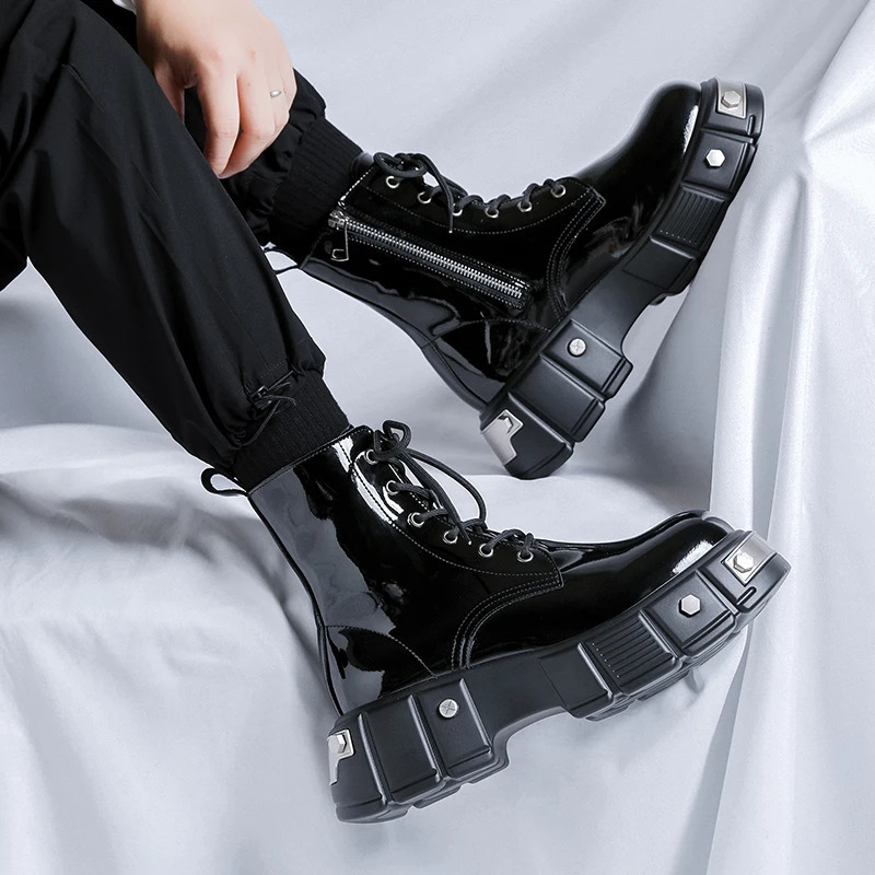 Autumn mens platform boots casual business leather ankle boots mens thick soled flat sports shoes British party dress shoes 241031