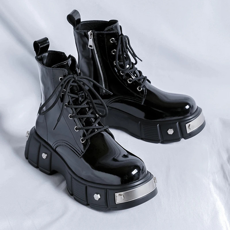 Autumn mens platform boots casual business leather ankle boots mens thick soled flat sports shoes British party dress shoes 241031