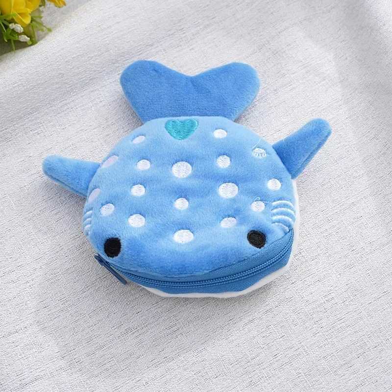 Women Shark Mey Card Key Earphe Coin Purse for Small Things Organizer Pouch Zipper Cute Plush Fish Coin Wallet BagsXJ241111