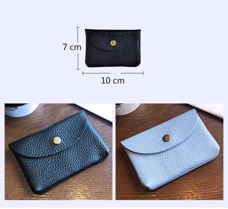 Leather Mini Envelope Change Pocket Simple Buckle Cowhide Large Capacity Card Bag Womens Coin Wallet Bank Card Earphe BagXJ241111
