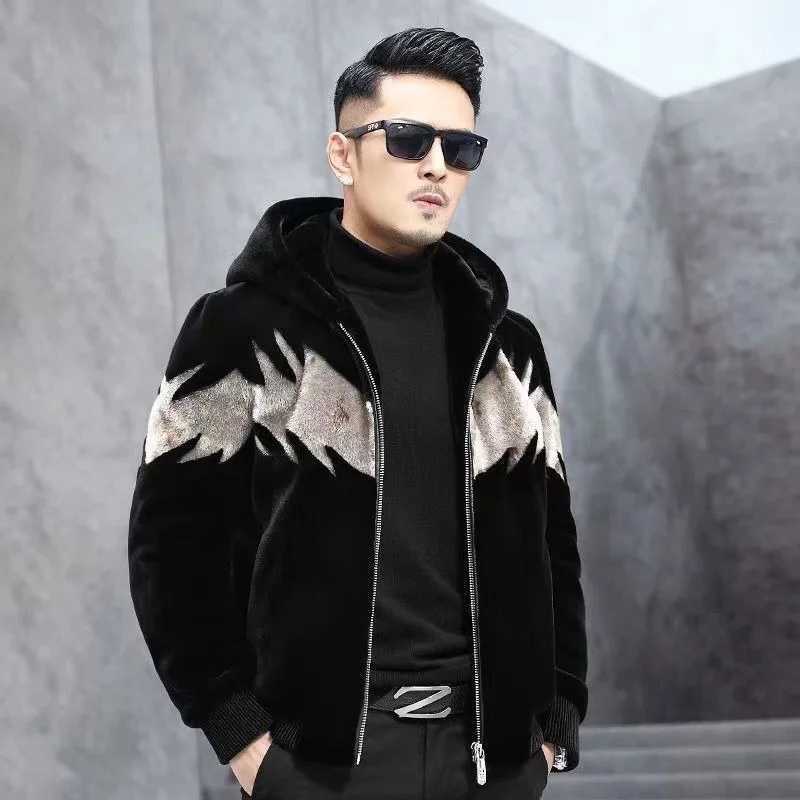 Winter New Men Faux Marten Overcoats Male Fashion Polo Collar Short Large Size Fur Jacket Slim Fit Hooded Thicken Warm OutwearXJ241102