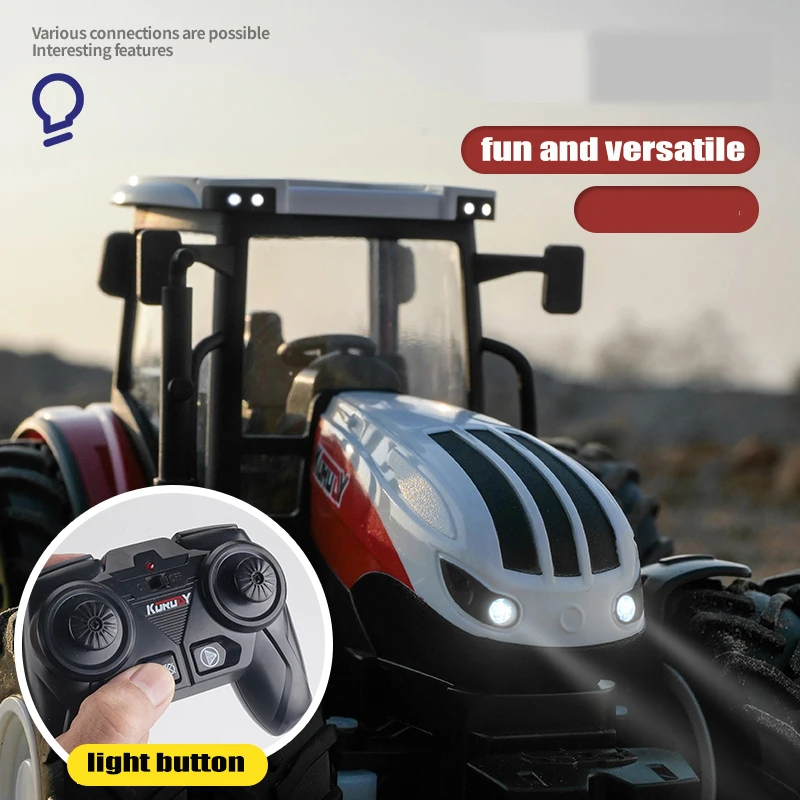 RC Tractor Trailer with LED Headlight Farm Toys 2.4GHZ 1/24 Remote Control Car Truck Farming Simulator for Children Boy Gift
