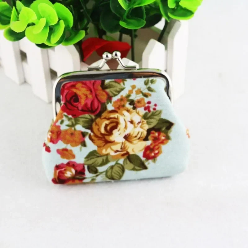 Canvas Rose Mini Coin Purse Womens Fabric Buckle Bag Cute Little 241029