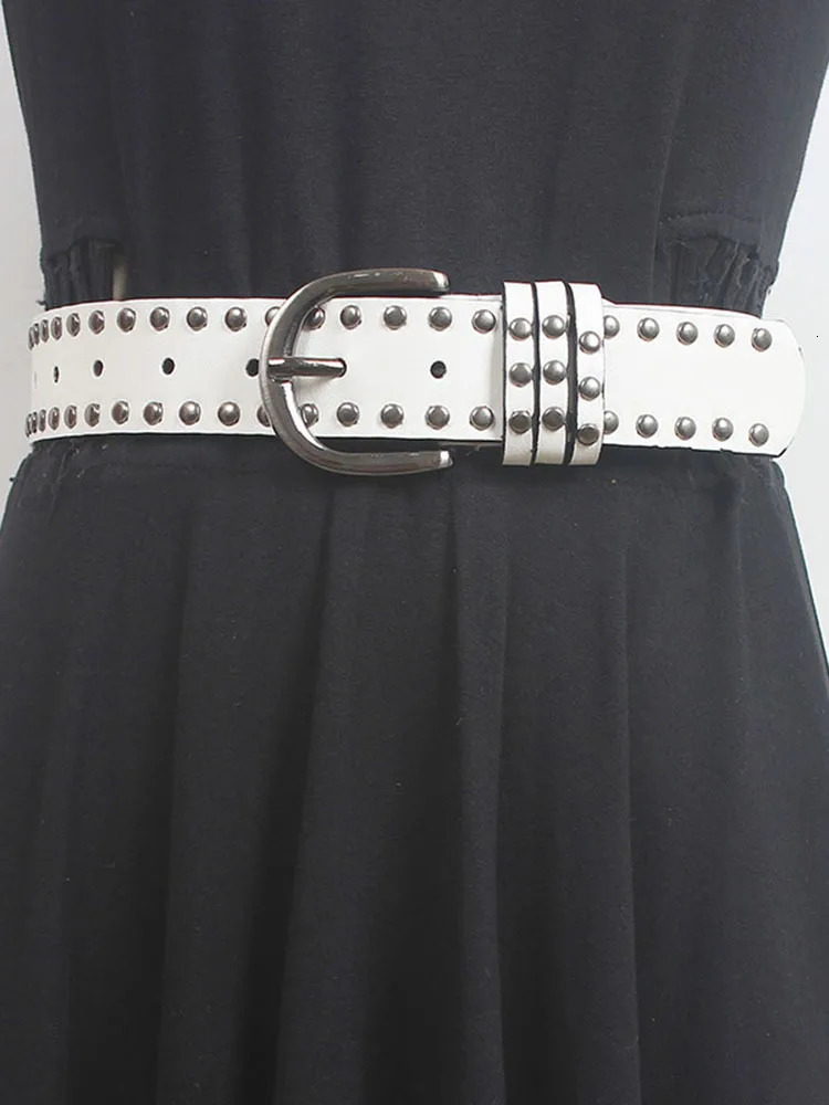 DEAT Fashion Womens Waistband Spicy Girl Retro Punk Style Double Row Rivet Belt Versatile Niche Spring 2024 7AB34 240326