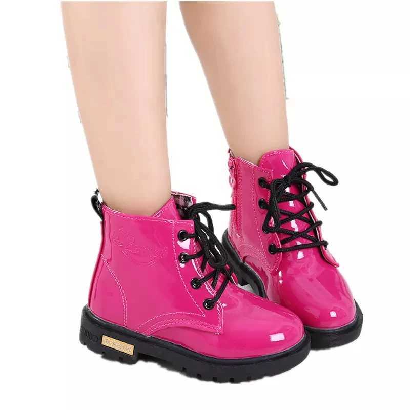 Fashion Preschool Girls Patent Leather Boots Childrens Girls High Top Soft Bottom Non slip Zipper Warm Shoes Autumn/Winter M241102
