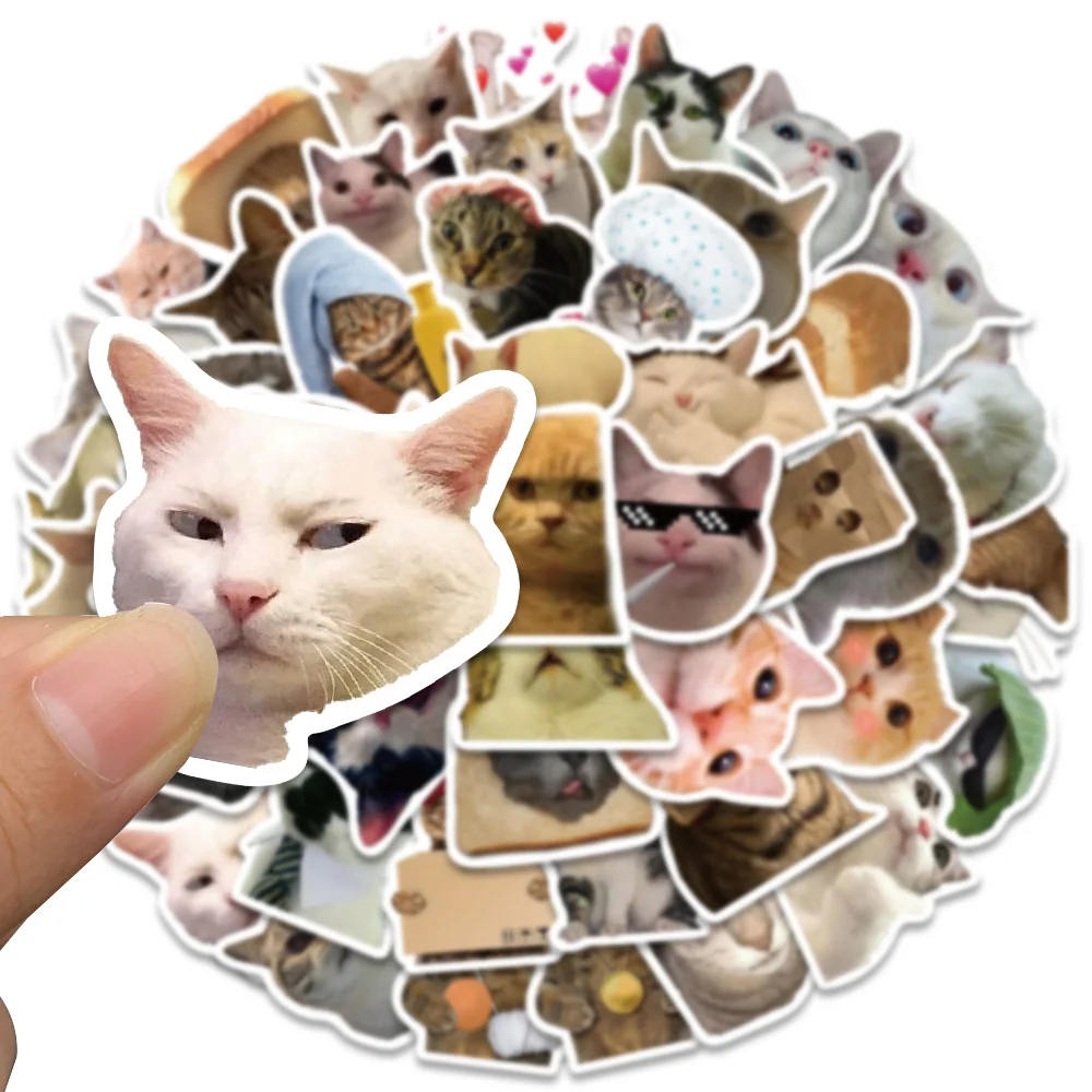 50PCS Funny Cat Kitty Cute Kawaii Animals MEME Stickers Lage Notebook Motorcycle Laptop 2025 new Decals Stationery Kids Toy