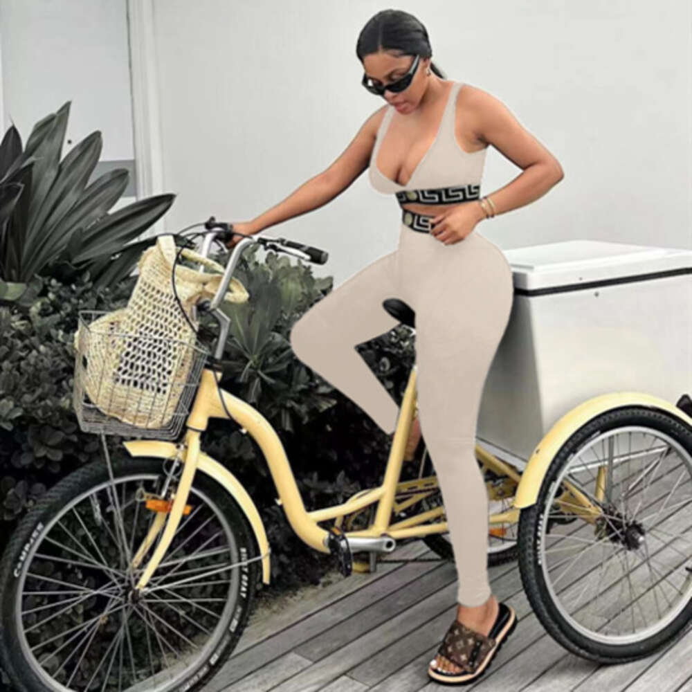 Women's Two Piece Pants Summer New Women Tracksuits Fashion Two Piece Set Sports Casual Letter Print Vest And Tights Leggings Pants 2PCS Sets For