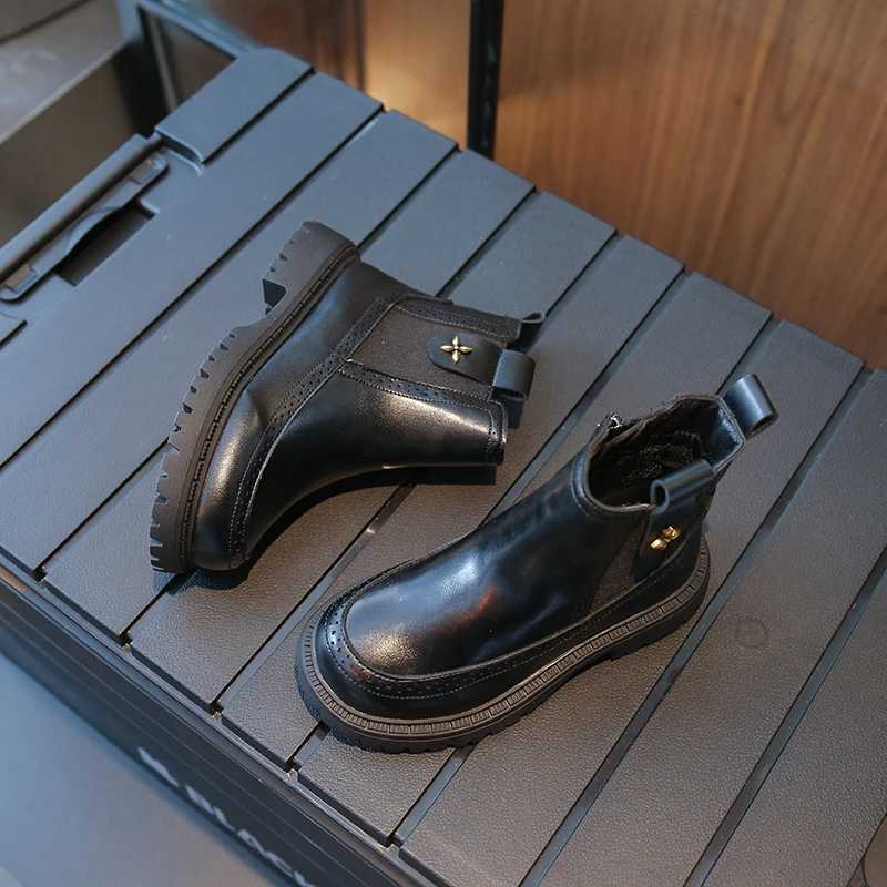 Fashion Kids Girls Short Boots Versatile Retro French Sle Solid Color Children Chelsea Boots Drop Shipping Classic Simple M241102