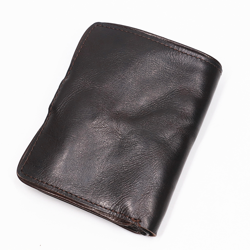 Genuine Leather Wallet For Men Original Cowhide Vintage Handmade Short Bifold Slim Rfid Men's Purse With Card Holder Top Quality