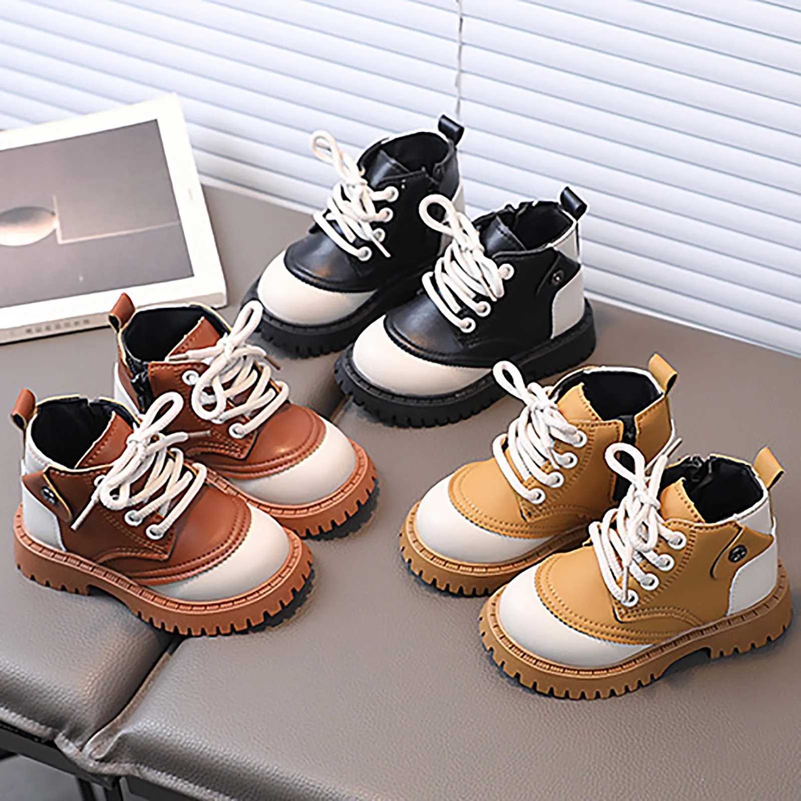 Childrens autumn boots platform matte patch work zipper childrens short boots Pu leather flexible tricolor boots boys and girls shoes M241102