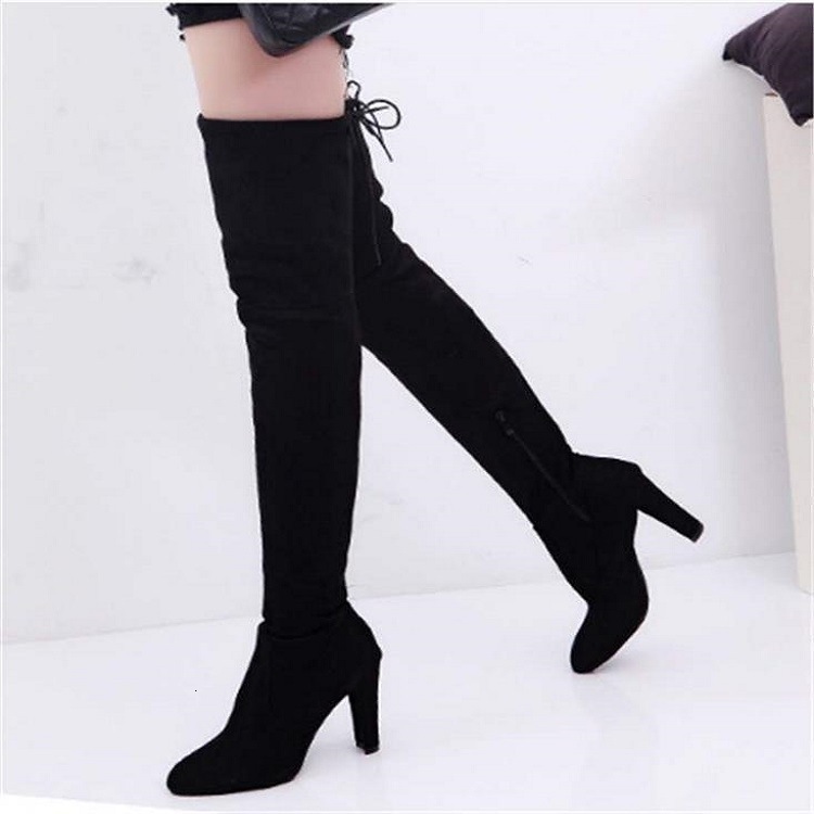 2021 Autumn/Winter New Large Over Knee High Heels Long Women's Shoes Elastic Suede Fashion Boots 43