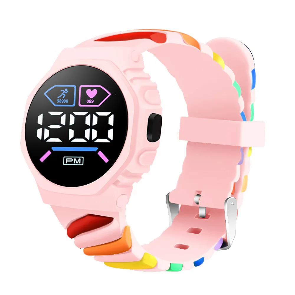 YIKAZE Child Kids Watch LED Electronic Watches for Boys Girls Rainbow Silicone Strap Waterproof Sports Mother Kids Digital Watch
