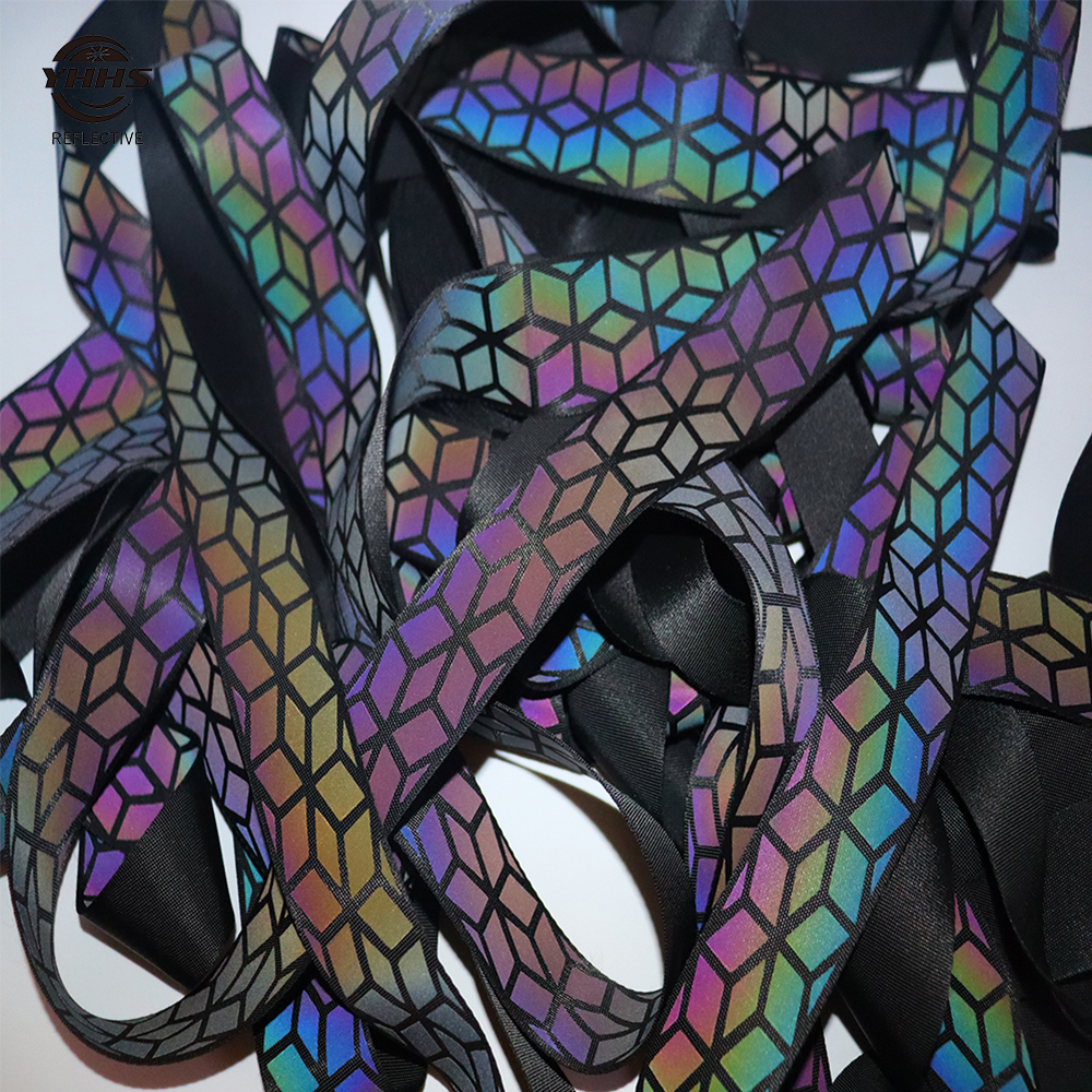 Rainbow Reflective Webbing High Visibility Black Magic Gradient Garment Accessories Sewing On Clothes Shoulder Strap 5Meters