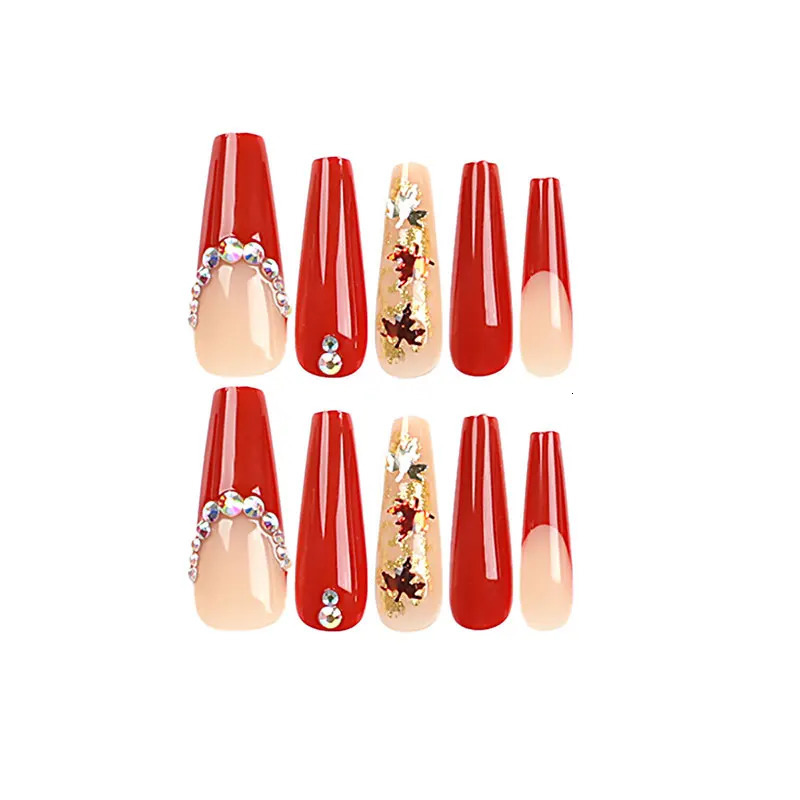 24 handmade autumn and winter maple leaf glitter wearable nails fake nails and sparkling diamonds from France Europe and the United States 241031
