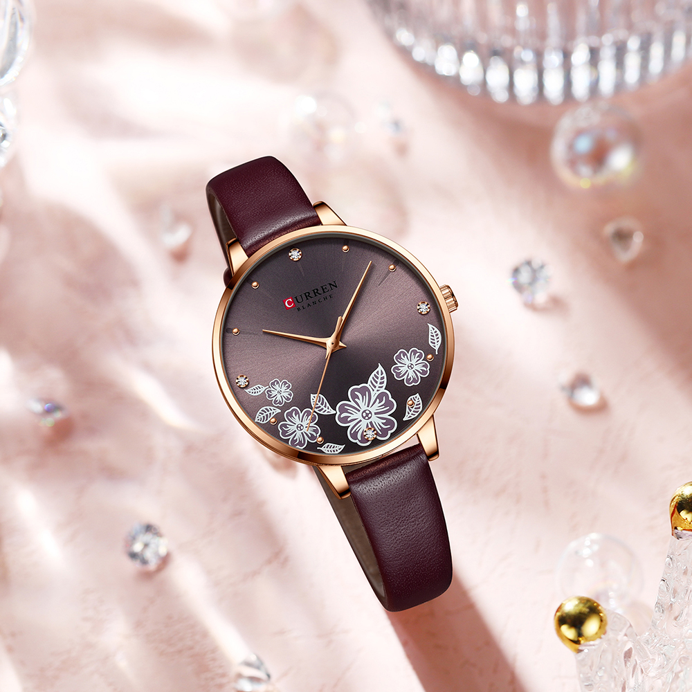 CURREN Watches Women Brand Leather Quartz Wristwatches 2025 Design new Clock for Ladies Charm Flowers Dial Montre Femme