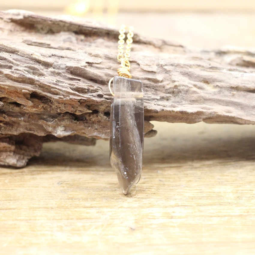 Gold Chains 2025 Wire Wrapped Raw Stone Silce Slab Pendants,Healing Crystal new Reiki Natural Quartz Gems Necklace Women Jewelry,QC3291