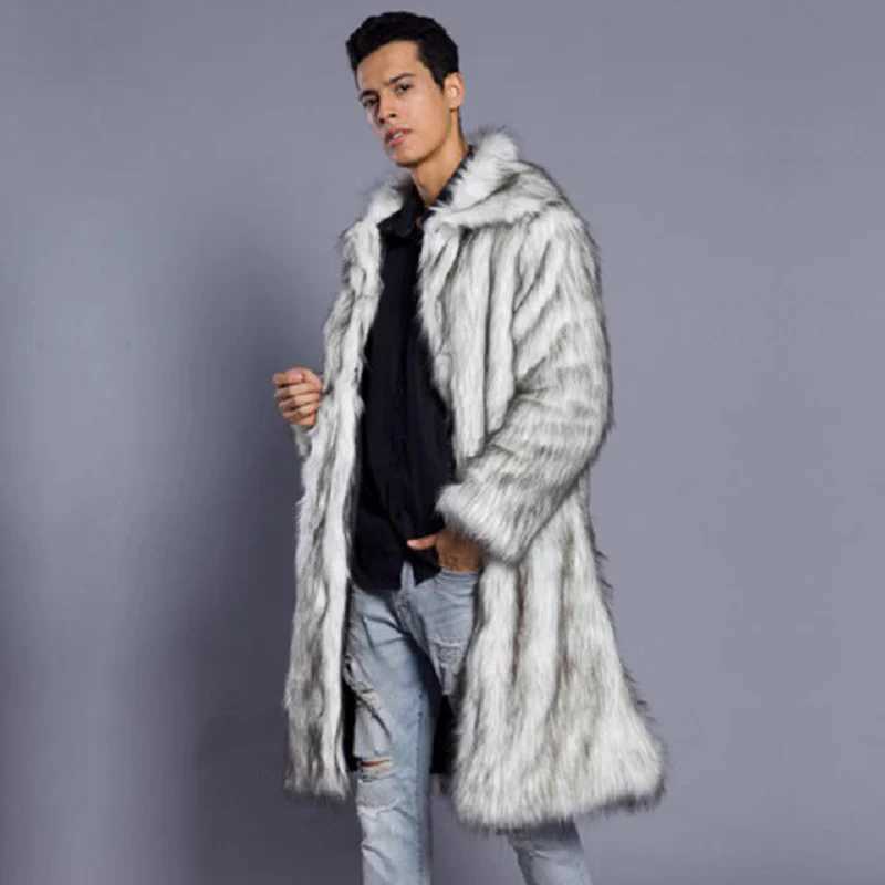 Mens new winter fur coat imitation fox fur large size long warm casual wool trench coatXJ241102