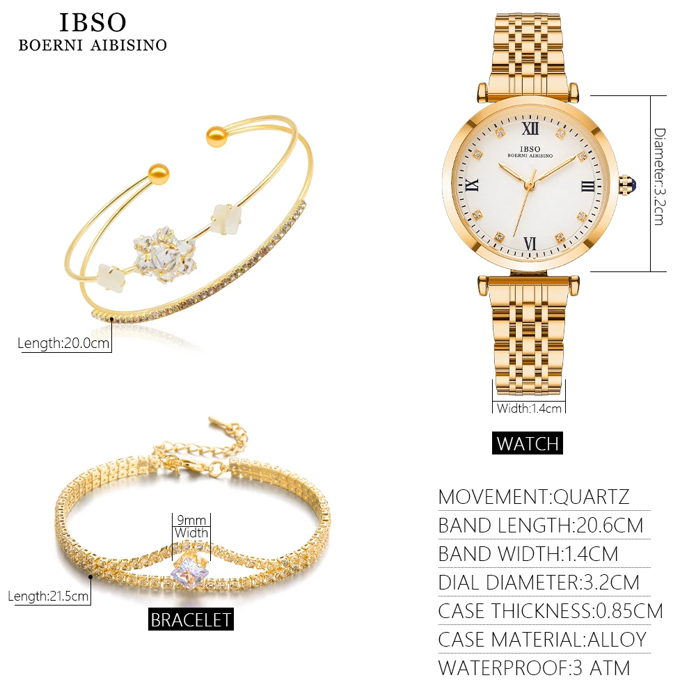 IBSO 2023 2025 New Women Green Watch Set Japanese Quartz Movement Luminous Hands Ladies Watch Sets Waterproof new Jewelry Hot Set