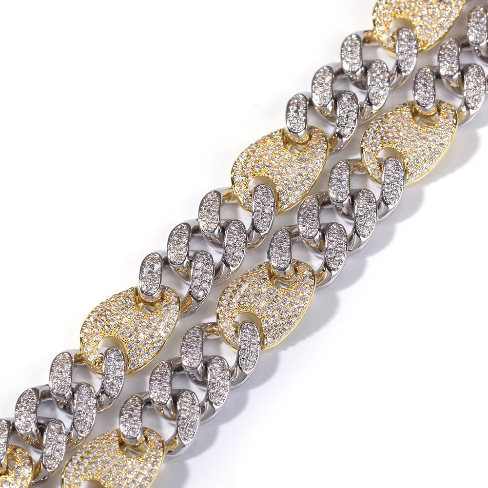 Hip Hop 18k Gold 2 Tone Coffee Bean Chain Necklace Choker For Men Top Quality Punk Rock Grunge Diamonds Rapper Personalized Mens Cuban Link Chains Mia