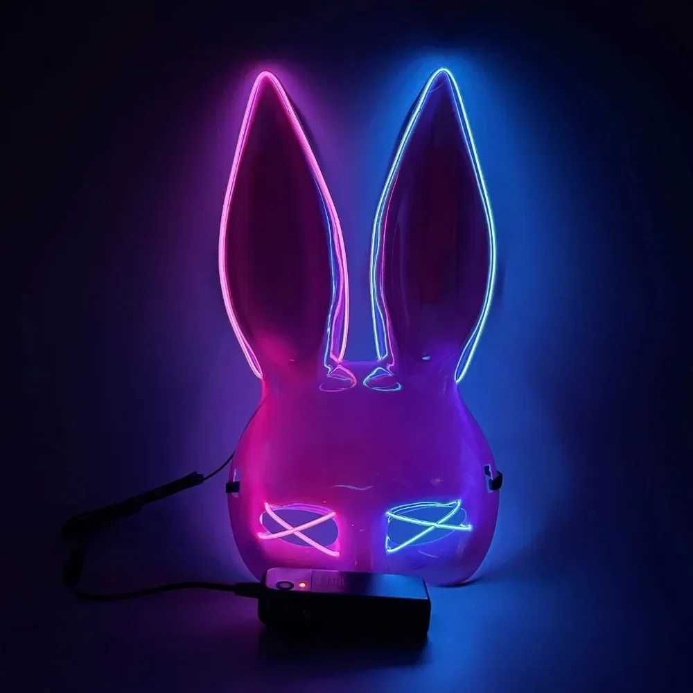 LED Rabbit Mask Sexy Rabbit Girl Mask Halloween Cute Animal Female Half Face Luminous Mask Role Playing Prop Cool Appearance Y241101