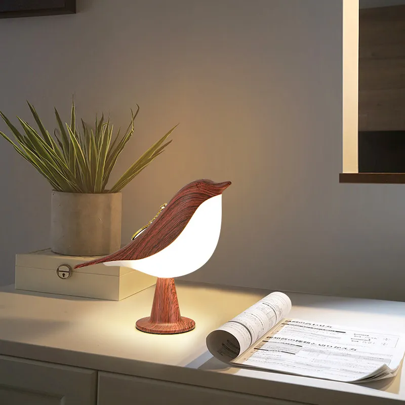 3 new Colors Bedside Lamp LED 2025 Touch Switch Wooden Bird Night Lights Rechargeable Bedroom Table Reading Lamp Decor Home