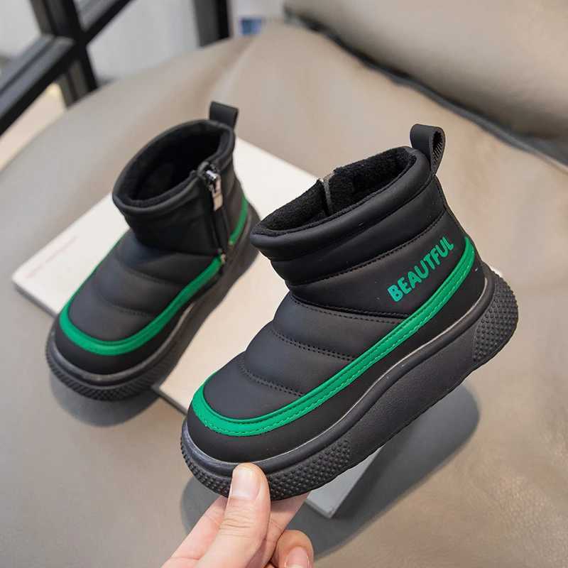 Childrens Fashion Womens Leather Shoes Boys Short Boots Side Zipper Childrens Neutral Cotton Shoes Color Matching Soft and Warm Platform M241102