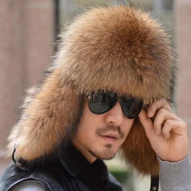 Winter Mens Warm Artificial Fur Bomber Hat Wusanka Hat Leather Catcher Russian Mens Ski Hat Soviet Hat 241031