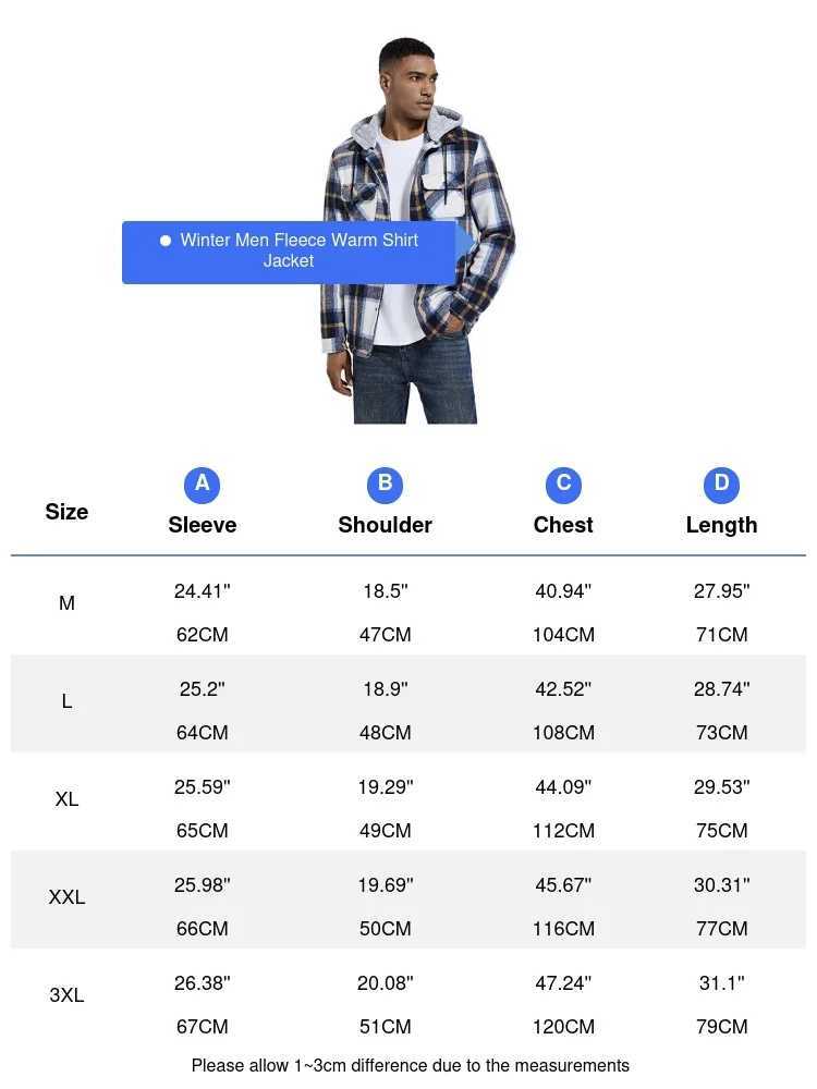 Autumn and Winter Mens Flce Warm Jacket Fashion Mens Thick Checkered Shirt Hoodie Mens Classic Windbrr Shirt Jacket W241102