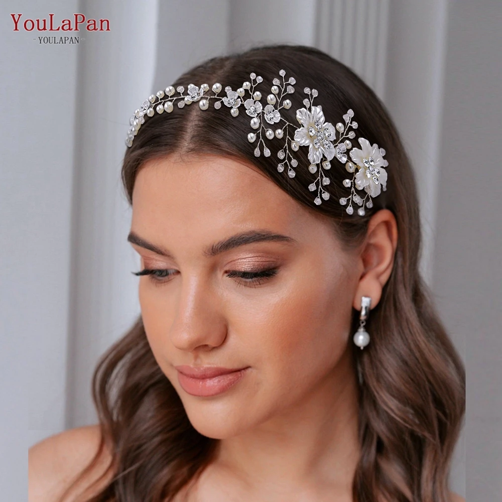 YouLaPan Flower Headpiece 2025 Wedding Headband for Bride new Crystal Pearls Women Tiara Bridal Headpieces Hair Jewelry Accessories HP295