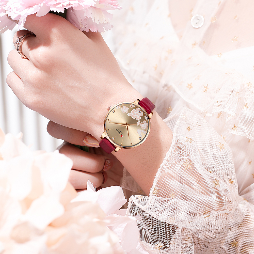 CURREN Watches Women Brand Leather Quartz Wristwatches 2025 Design new Clock for Ladies Charm Flowers Dial Montre Femme