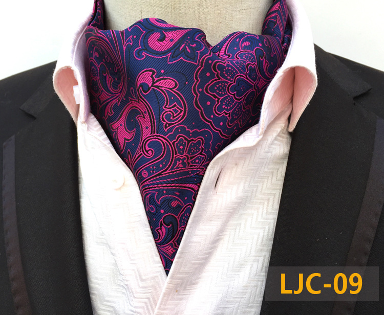 Ricnais Quality Men Ascot Neck tie Vintage Paisley Floral Jacquard Silk Necktie Cravat Tie Scrunch Self British style Gentleman
