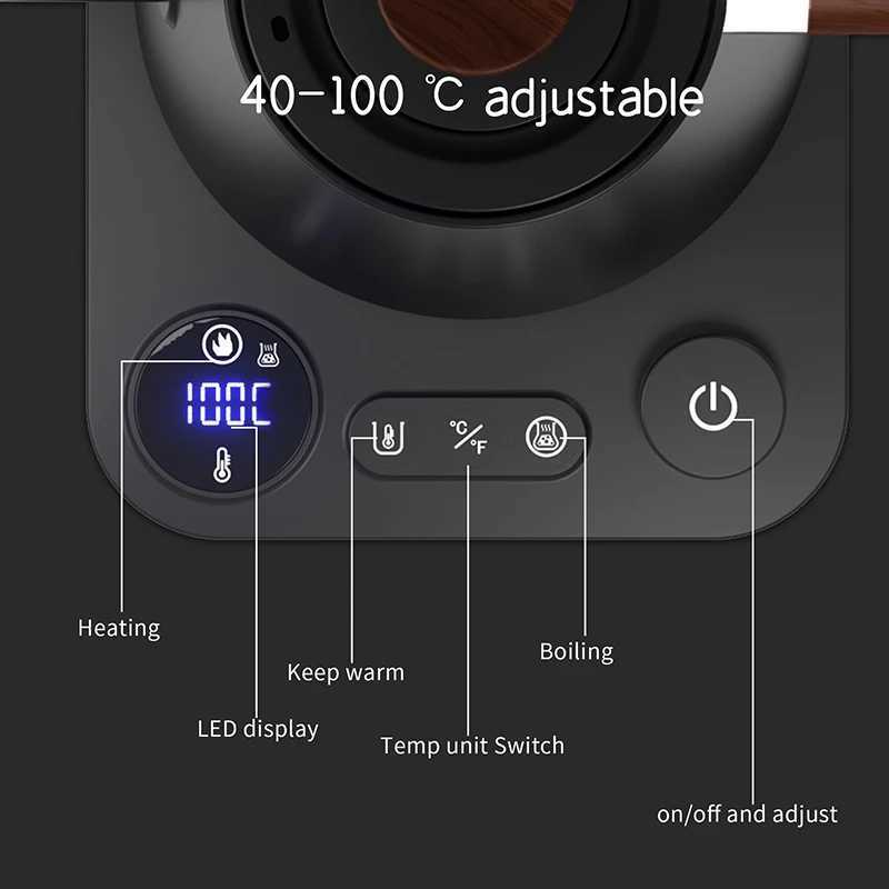 110V/220V Gooseneck Electric Kettle Intelligent Temperature Control Pot 1200W Fast Heating Kettle 304 Stainless Steel Inner Lining Pot 900ml Y241102