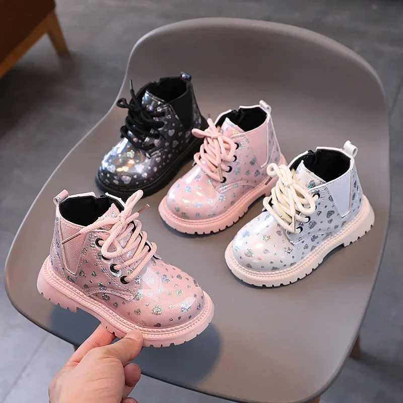 Childrens Girls Boots New Autumn Childrens Princess Leather Boots Fashion Gloss Childrens Leather Boots Shoulders Shoes Side Zipper M241102