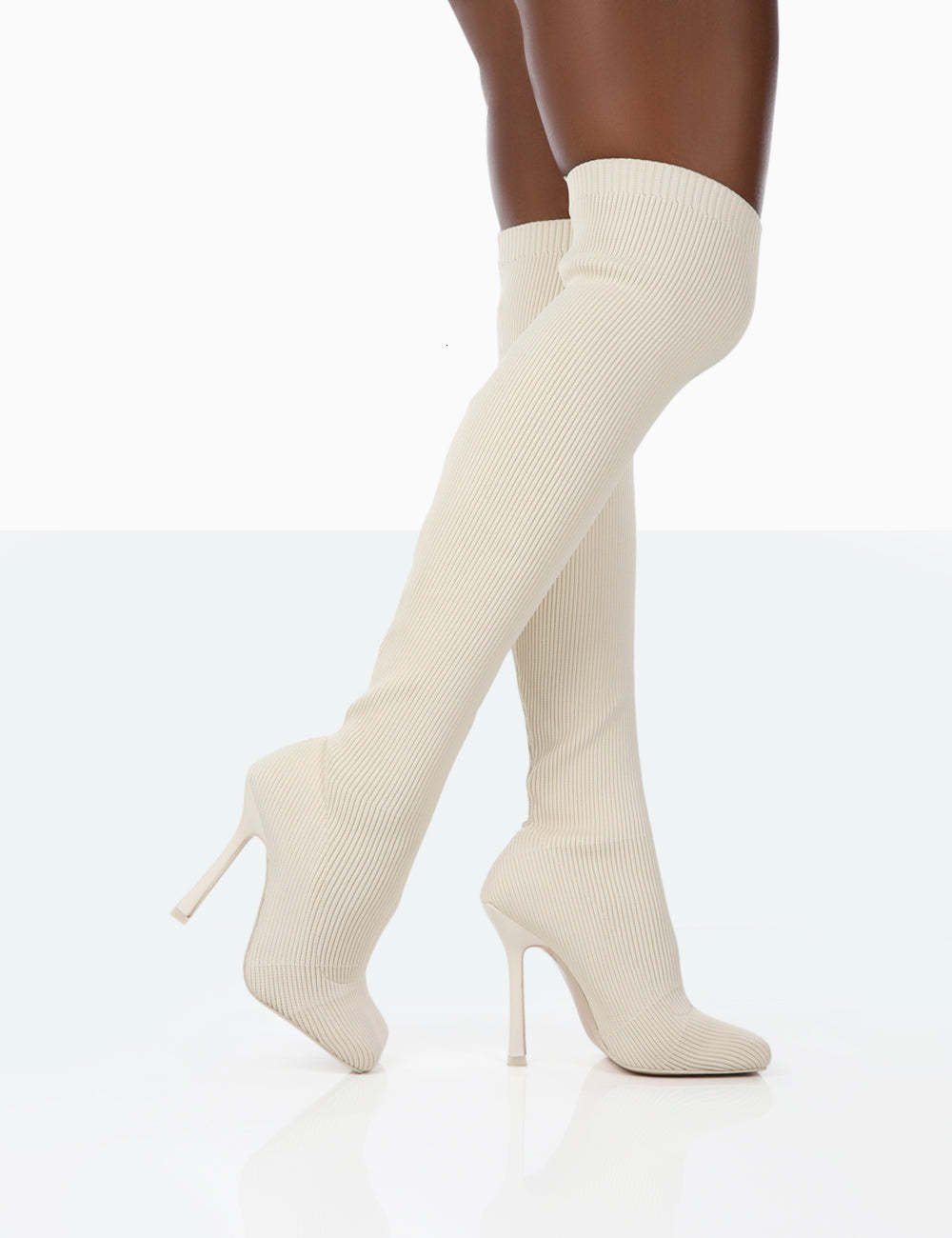 Autumn And Winter New High Heels Over Knee Long Flyknit Elastic Wool Sleeve Square Head Boots Large Size Women's Shoes