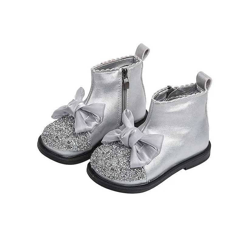 Girls ankle boots Korean Sle sequined childrens princess boots butterfly bow Versatile childrens tight short boots Spring and Autumn fashion M241102