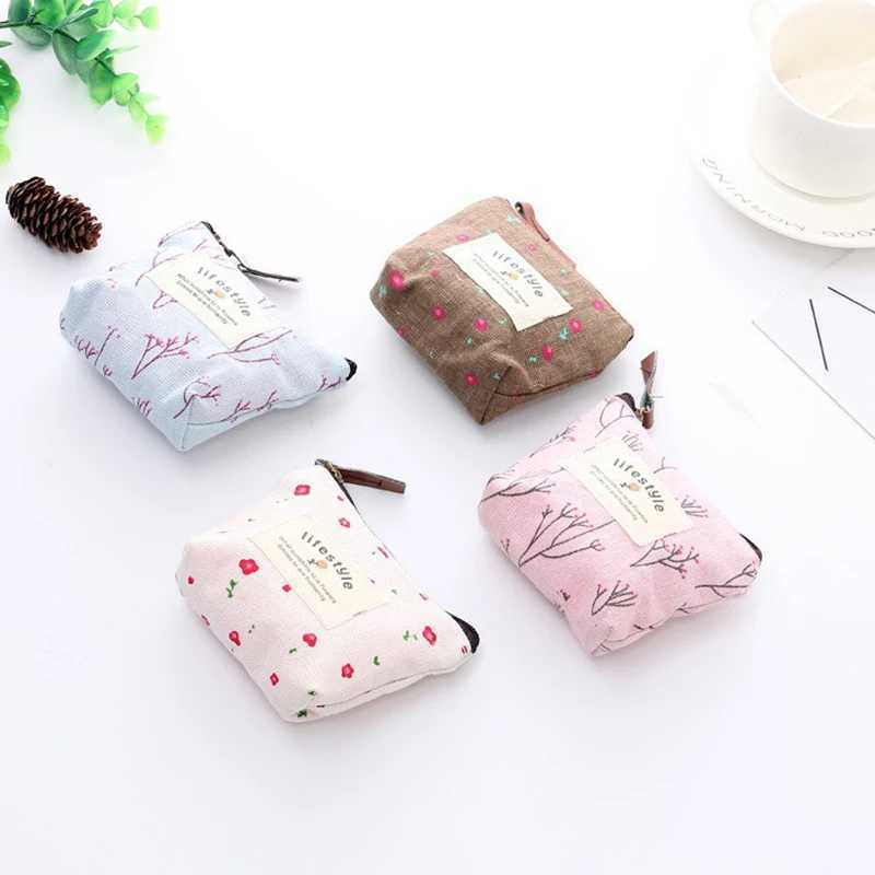 Small Coin Purses With Fresh Flower Pattern Storage Bags Canvas Coin Wallets For Lady Girls Earphe Coin Key Mey Zipper PouchXJ241111